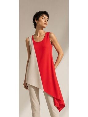 Alfani Spicy Red and Beige Asymmetrical Sleeveless Top Size 12 NWT